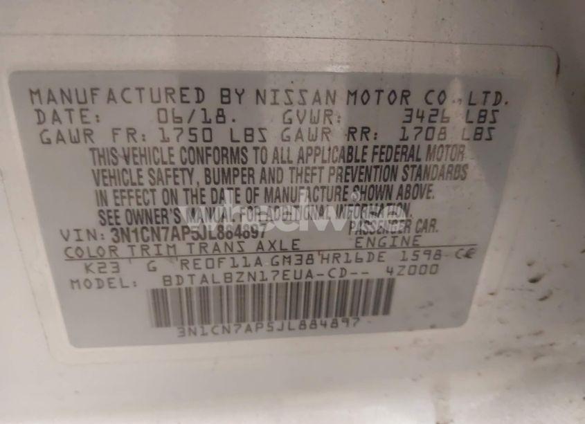 Photo 9 of 2018 Nissan Versa 1.6 SV (VIN 3N1CN7AP5JL884897)