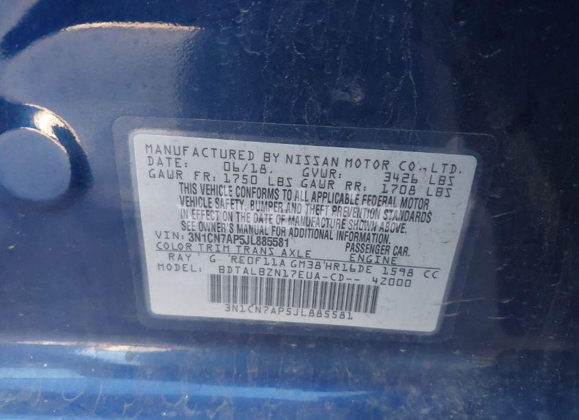 Photo 9 of 2018 Nissan Versa 1.6 SV (VIN 3N1CN7AP5JL885581)