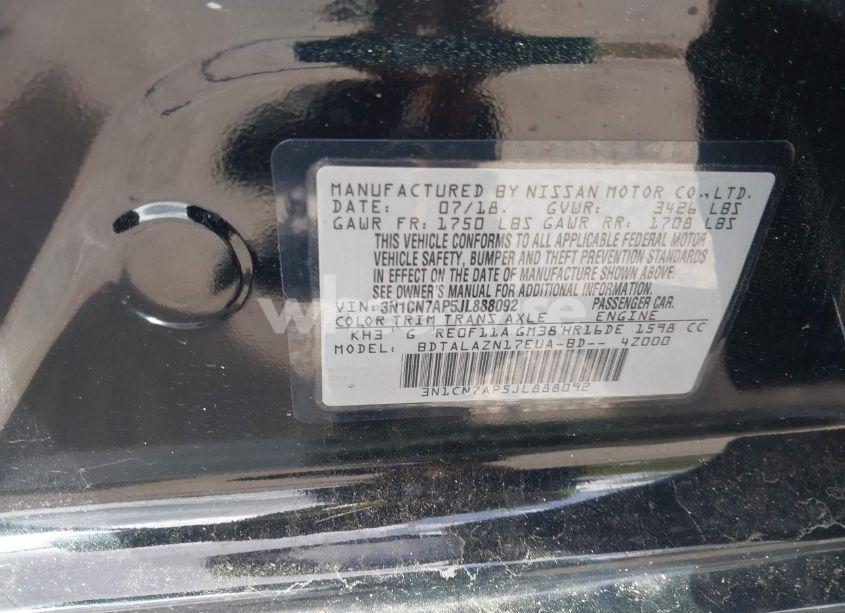 Photo 9 of 2018 Nissan Versa 1.6 S+ (VIN 3N1CN7AP5JL888092)