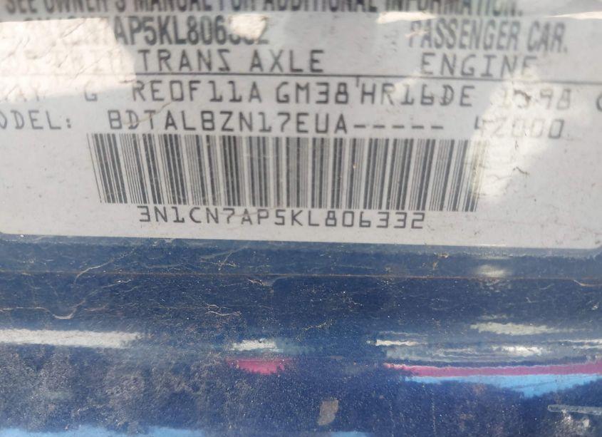 Photo 9 of 2019 Nissan Versa 1.6 SV (VIN 3N1CN7AP5KL806332)