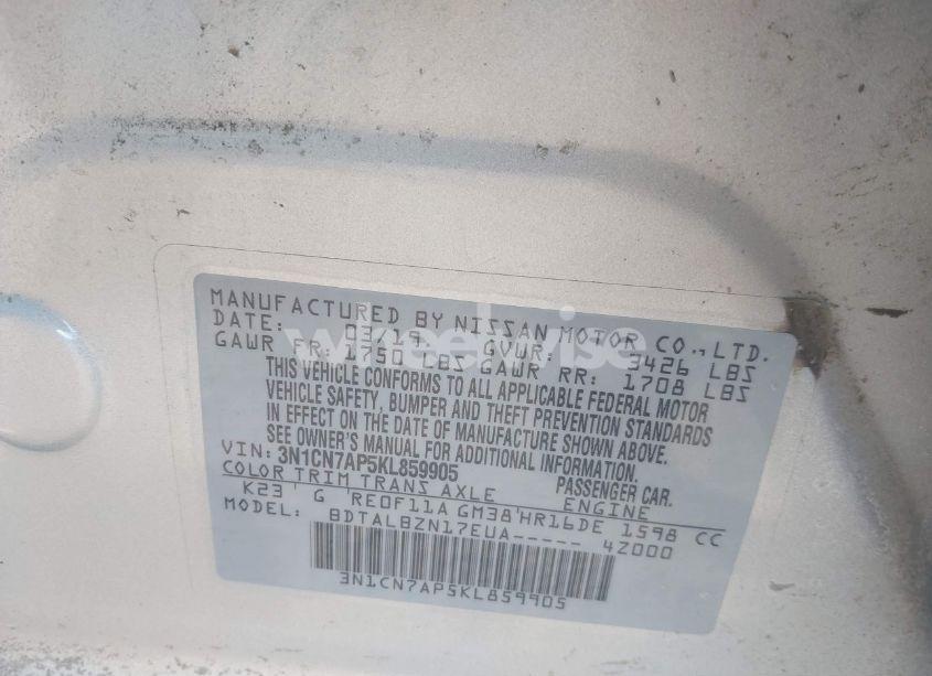 Photo 9 of 2019 Nissan Versa 1.6 SV (VIN 3N1CN7AP5KL859905)