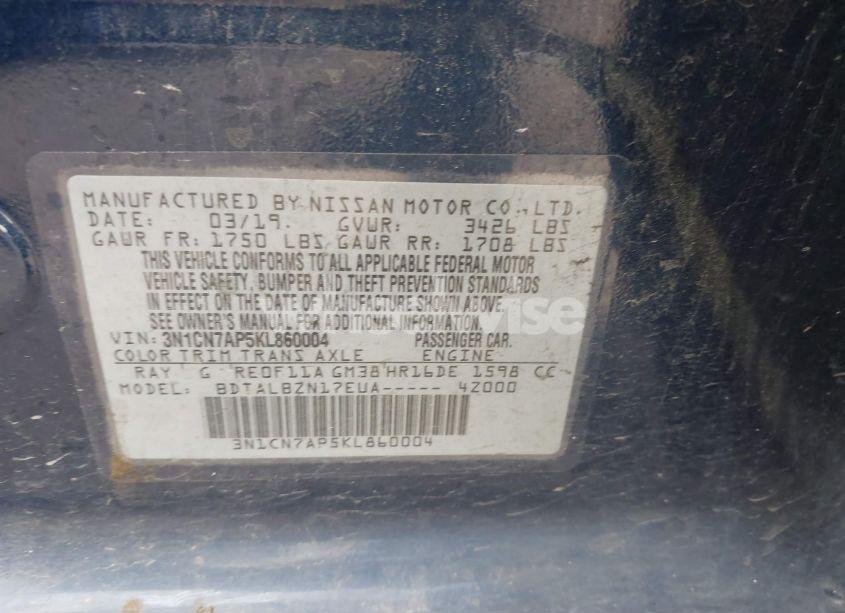 Photo 9 of 2019 Nissan Versa 1.6 SV (VIN 3N1CN7AP5KL860004)