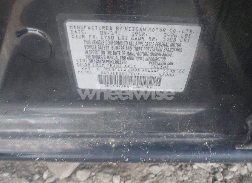 Photo 9 of 2019 Nissan Versa 1.6 SV (VIN 3N1CN7AP5KL863761)