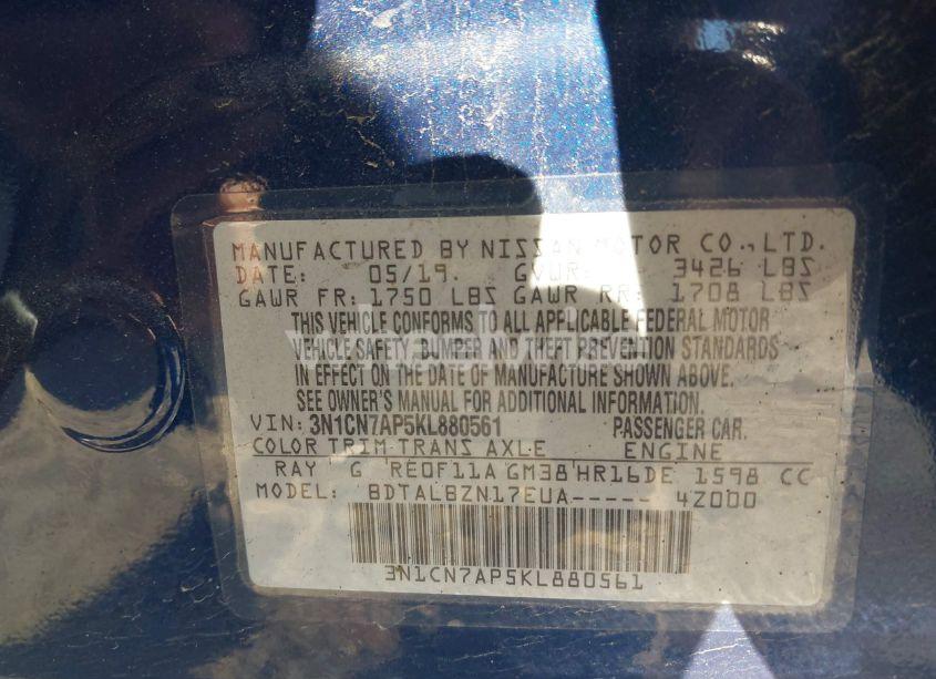 Photo 9 of 2019 Nissan Versa 1.6 SV (VIN 3N1CN7AP5KL880561)