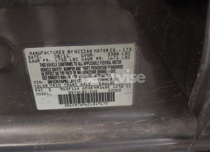 Photo 9 of 2012 Nissan Versa 1.6 SV (VIN 3N1CN7AP6CL819172)