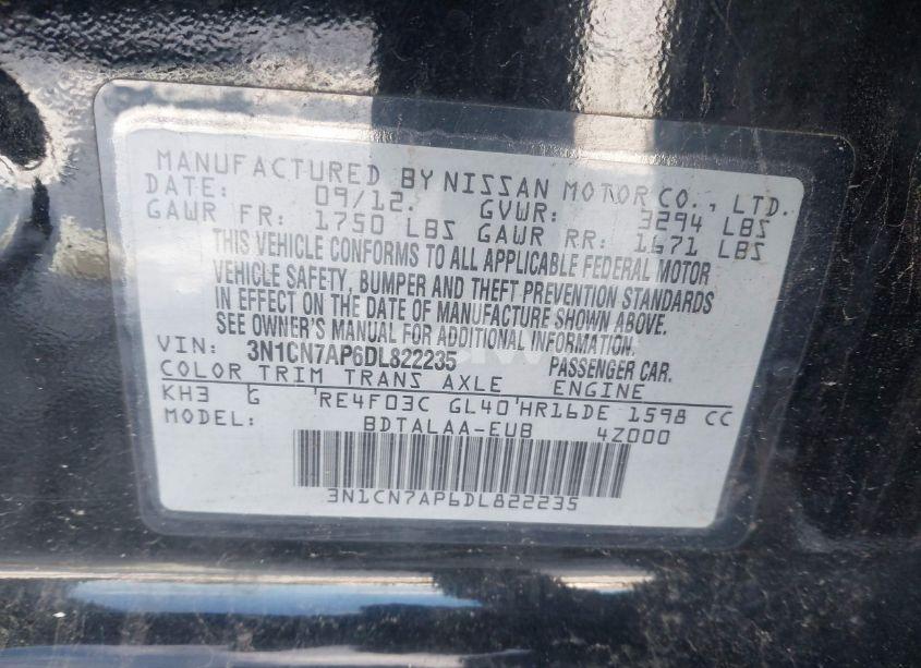 Photo 9 of 2013 Nissan Versa 1.6 S (VIN 3N1CN7AP6DL822235)