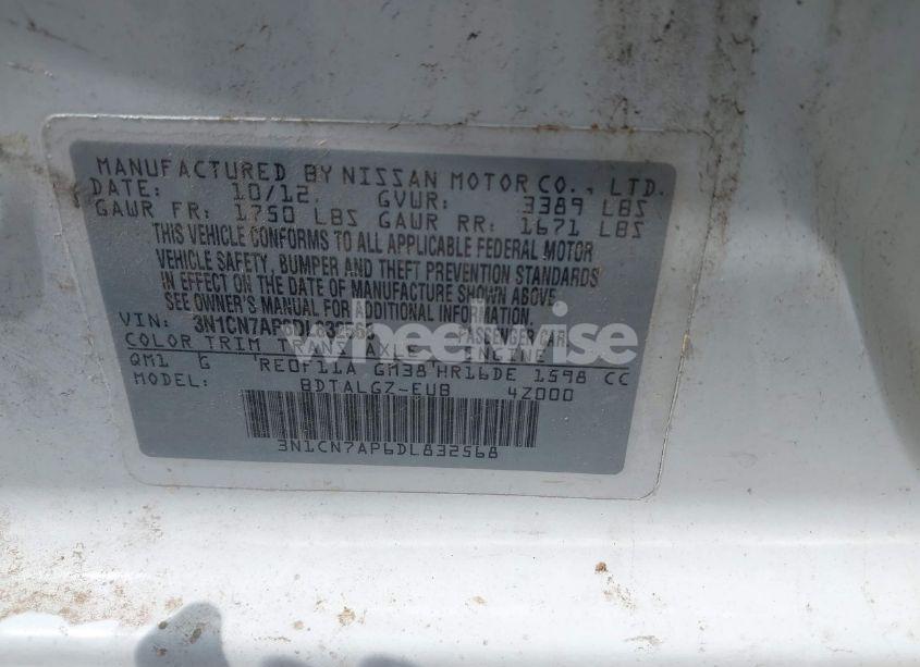 Photo 9 of 2013 Nissan Versa 1.6 SL (VIN 3N1CN7AP6DL832568)