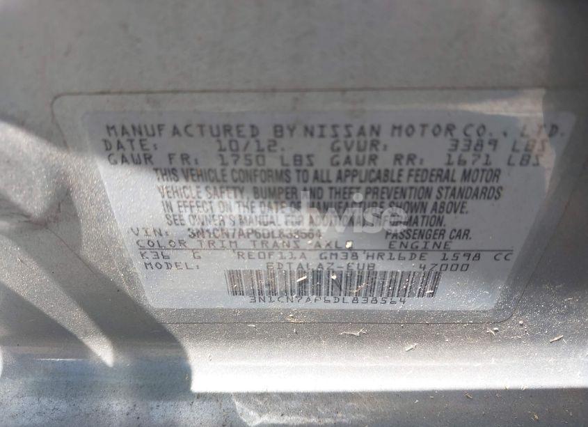 Photo 9 of 2013 Nissan Versa 1.6 S+ (VIN 3N1CN7AP6DL838564)