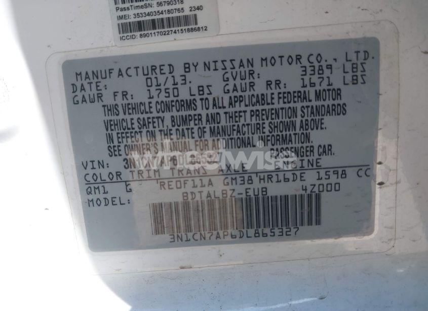 Photo 9 of 2013 Nissan Versa 1.6 SV (VIN 3N1CN7AP6DL865327)