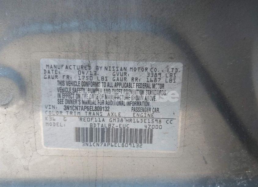 Photo 9 of 2014 Nissan Versa 1.6 SV (VIN 3N1CN7AP6EL809132)