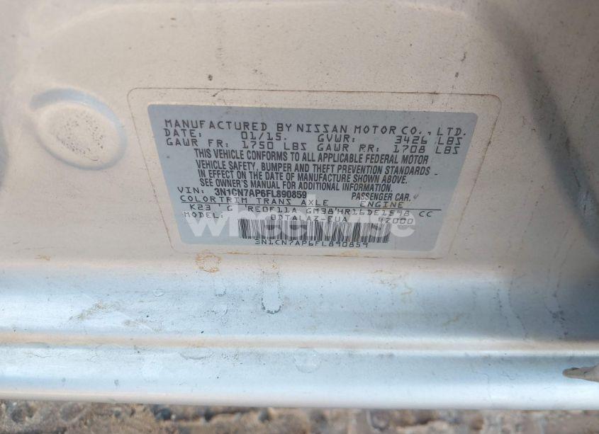 Photo 9 of 2015 Nissan Versa 1.6 S+ (VIN 3N1CN7AP6FL890859)