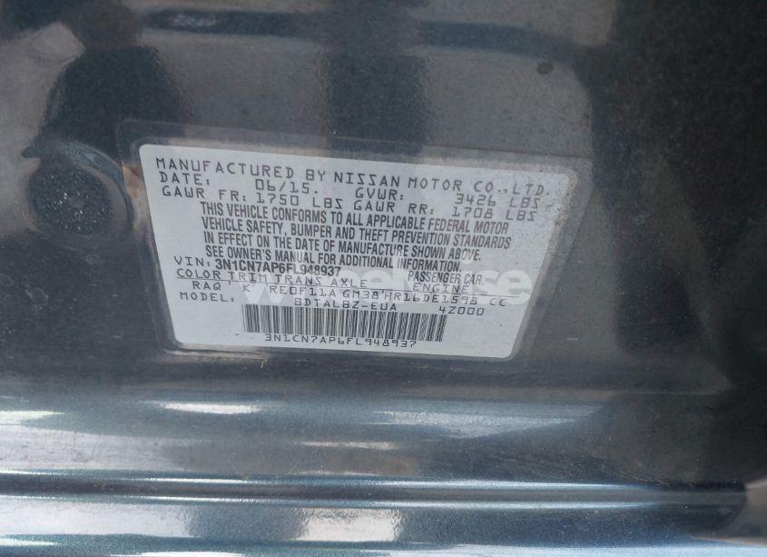 Photo 9 of 2015 Nissan Versa 1.6 SV (VIN 3N1CN7AP6FL948937)