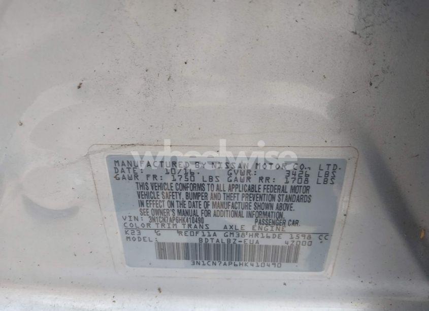 Photo 9 of 2017 Nissan Versa 1.6 SV (VIN 3N1CN7AP6HK410490)