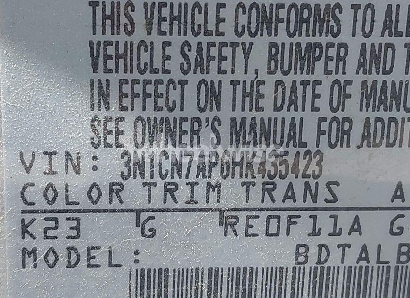 Photo 9 of 2017 Nissan Versa 1.6 SV (VIN 3N1CN7AP6HK435423)