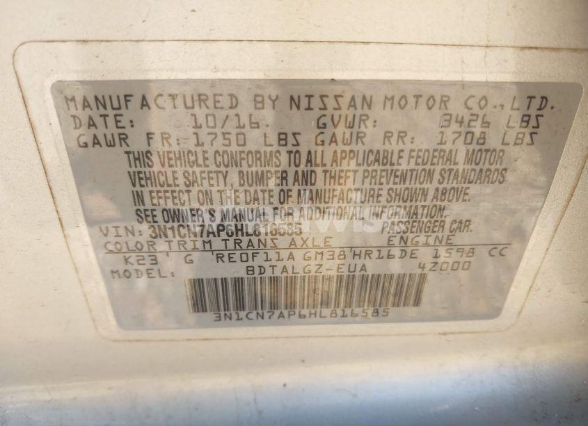 Photo 9 of 2017 Nissan Versa 1.6 SL (VIN 3N1CN7AP6HL816585)