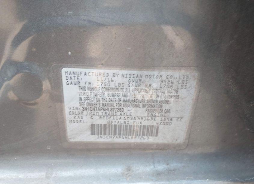 Photo 9 of 2017 Nissan Versa 1.6 SV (VIN 3N1CN7AP6HL827263)