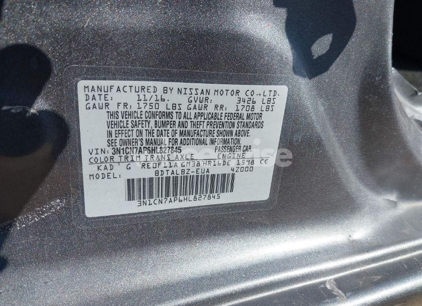 Photo 9 of 2017 Nissan Versa 1.6 SV (VIN 3N1CN7AP6HL827845)