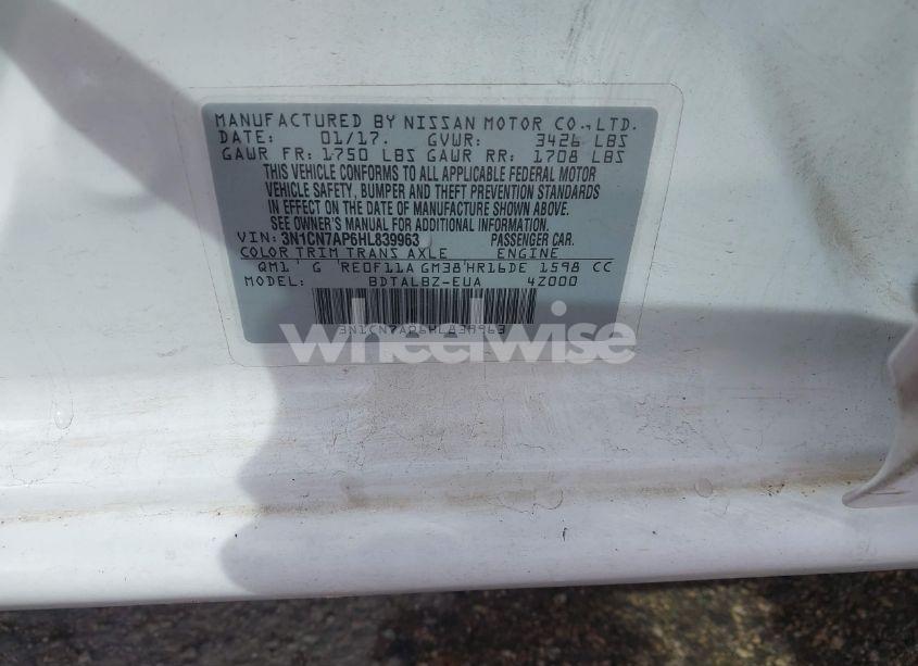 Photo 9 of 2017 Nissan Versa 1.6 SV (VIN 3N1CN7AP6HL839963)