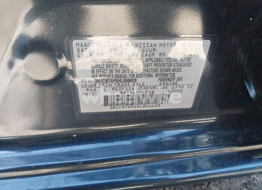 Photo 9 of 2017 Nissan Versa 1.6 SV (VIN 3N1CN7AP6HL866628)