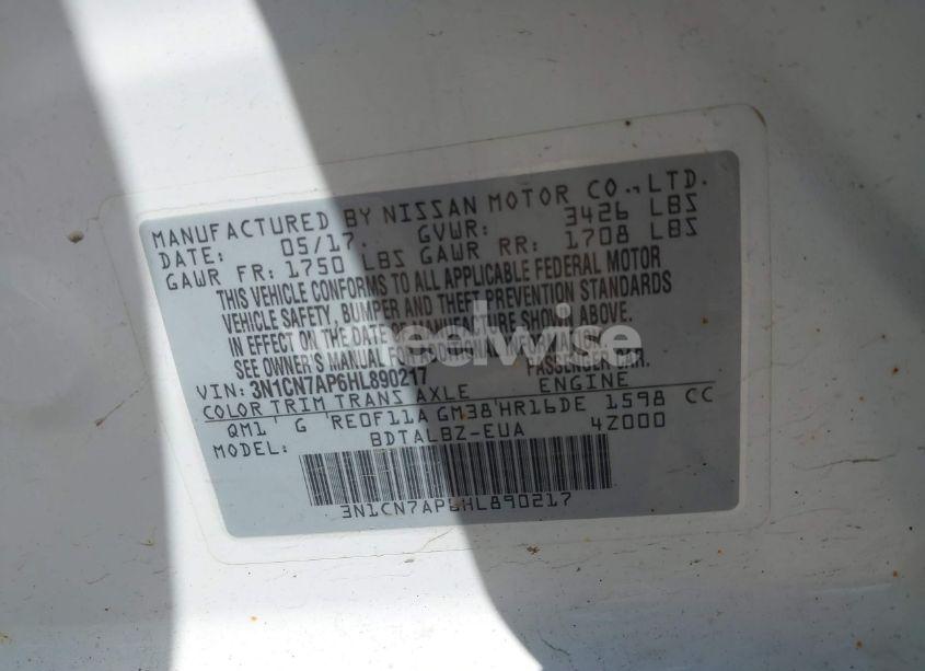 Photo 9 of 2017 Nissan Versa 1.6 SV (VIN 3N1CN7AP6HL890217)