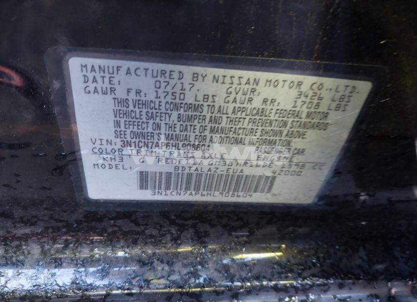 Photo 9 of 2017 Nissan Versa 1.6 S+ (VIN 3N1CN7AP6HL908604)