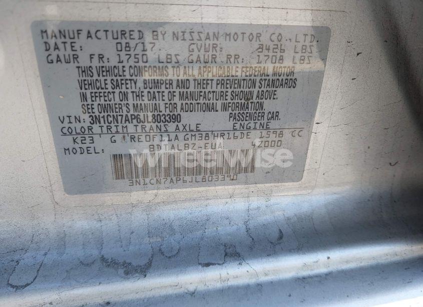 Photo 9 of 2018 Nissan Versa 1.6 SV (VIN 3N1CN7AP6JL803390)