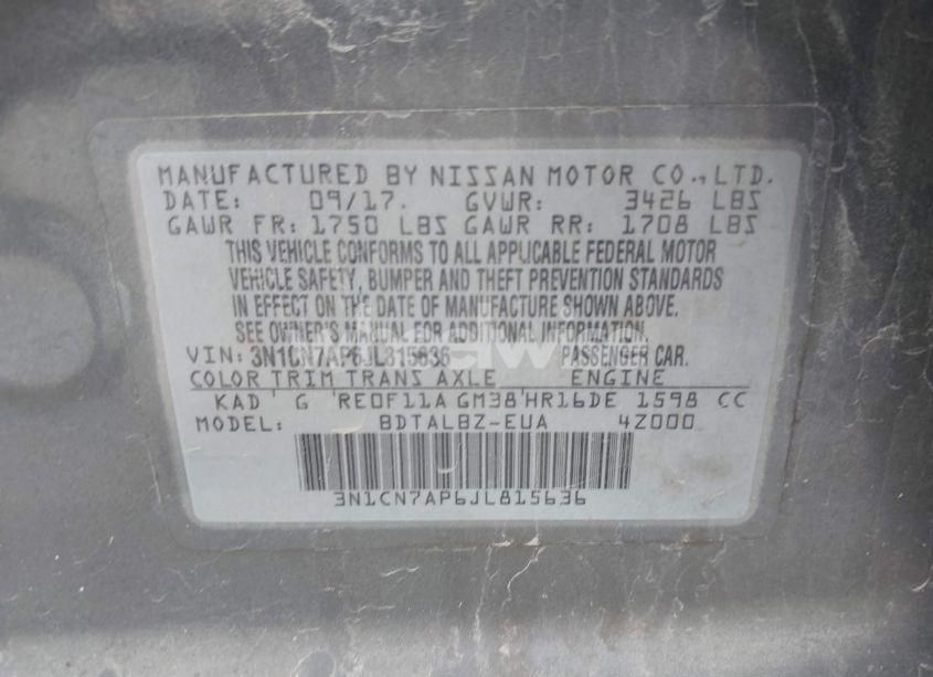 Photo 9 of 2018 Nissan Versa 1.6 SV (VIN 3N1CN7AP6JL815636)