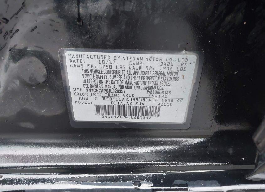 Photo 9 of 2018 Nissan Versa 1.6 S+ (VIN 3N1CN7AP6JL829357)