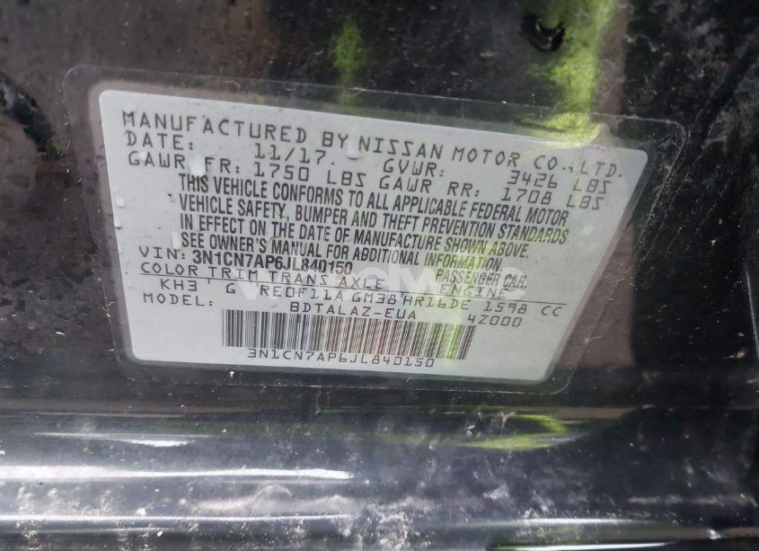 Photo 9 of 2018 Nissan Versa 1.6 S+ (VIN 3N1CN7AP6JL840150)