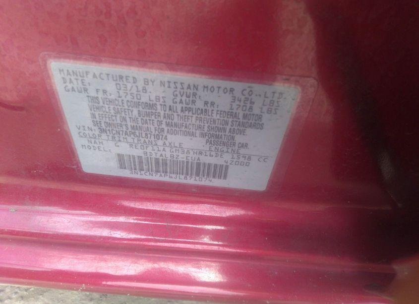 Photo 9 of 2018 Nissan Versa 1.6 SV (VIN 3N1CN7AP6JL871074)