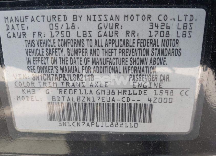 Photo 9 of 2018 Nissan Versa 1.6 SV (VIN 3N1CN7AP6JL882110)