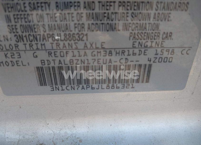 Photo 9 of 2018 Nissan Versa 1.6 SV (VIN 3N1CN7AP6JL886321)