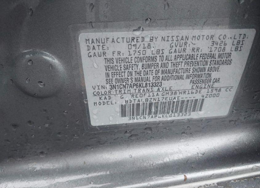 Photo 9 of 2019 Nissan Versa 1.6 SV (VIN 3N1CN7AP6KL813323)