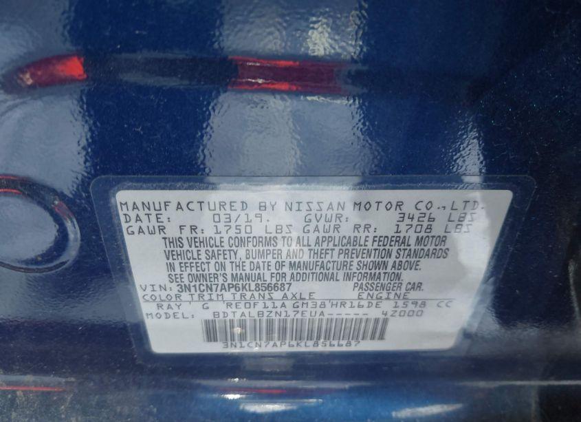 Photo 9 of 2019 Nissan Versa 1.6 SV (VIN 3N1CN7AP6KL856687)