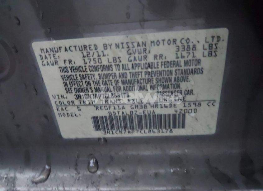 Photo 9 of 2012 Nissan Versa 1.6 SV (VIN 3N1CN7AP7CL863178)