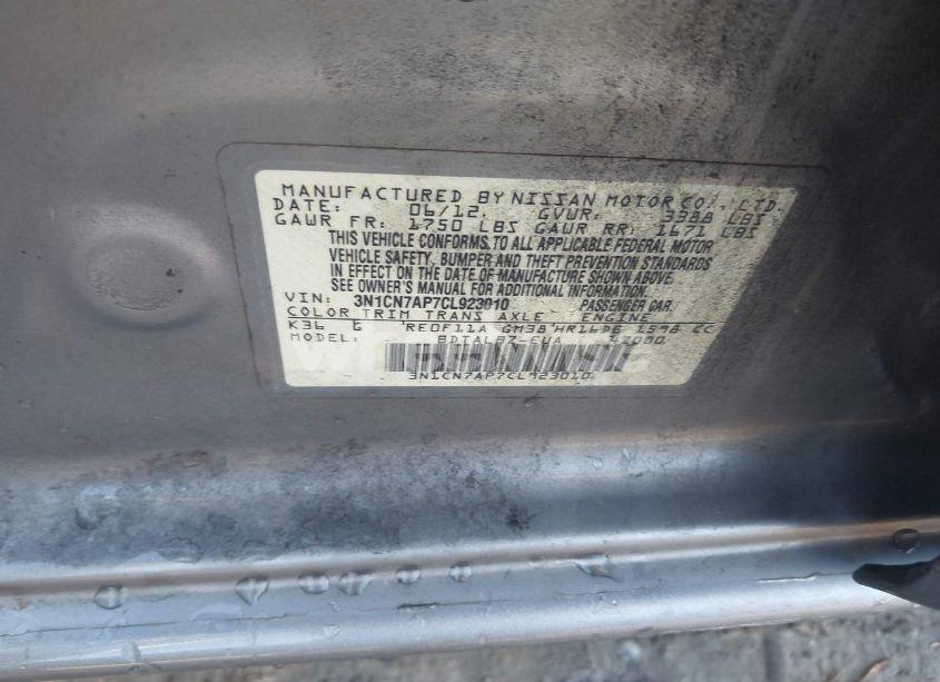 Photo 9 of 2012 Nissan Versa 1.6 SV (VIN 3N1CN7AP7CL923010)