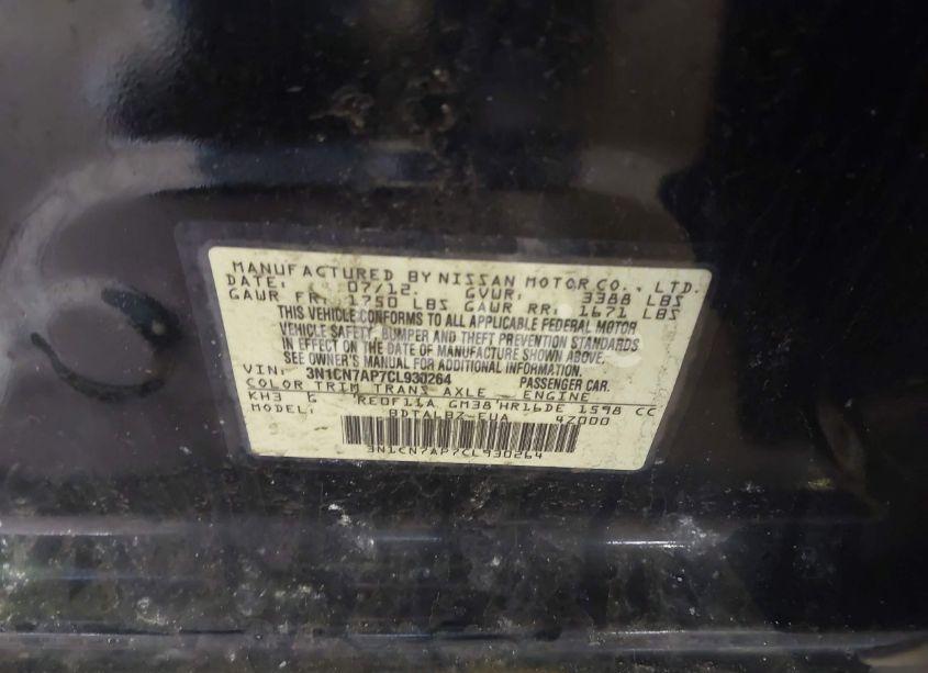 Photo 9 of 2012 Nissan Versa 1.6 SV (VIN 3N1CN7AP7CL930264)