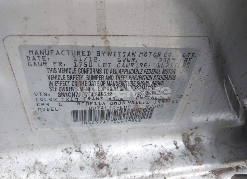 Photo 9 of 2013 Nissan Versa 1.6 SL (VIN 3N1CN7AP7DL849542)