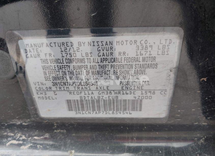 Photo 9 of 2013 Nissan Versa 1.6 SV (VIN 3N1CN7AP7DL854546)