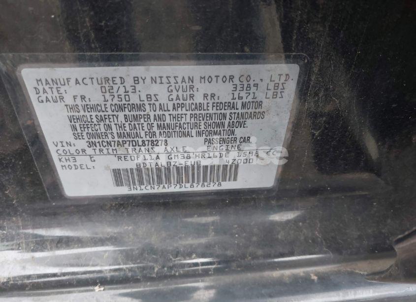 Photo 9 of 2013 Nissan Versa 1.6 SV (VIN 3N1CN7AP7DL878278)