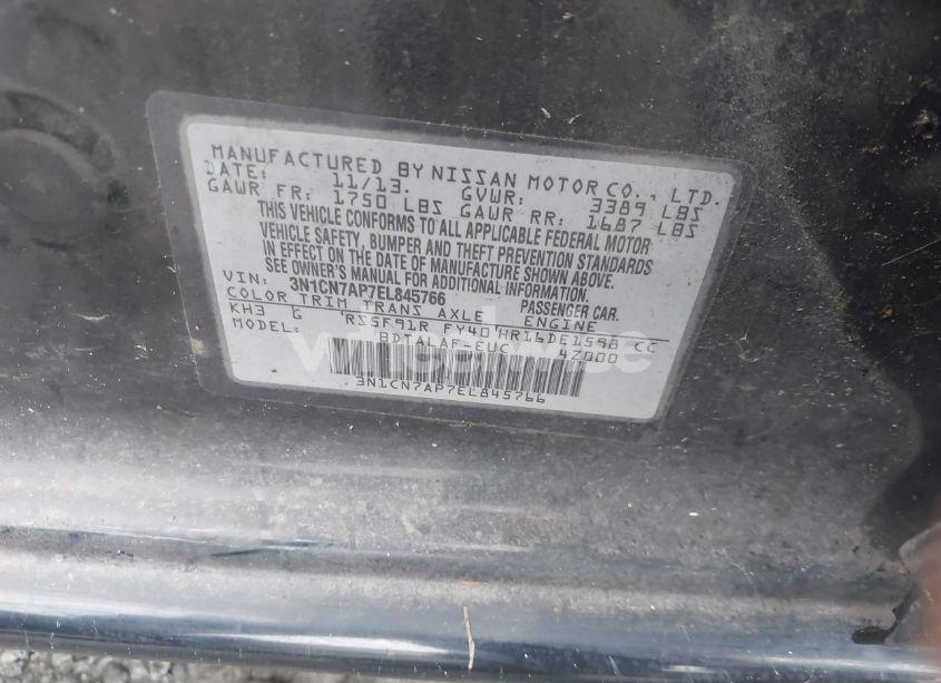 Photo 9 of 2014 Nissan Versa 1.6 S (VIN 3N1CN7AP7EL845766)