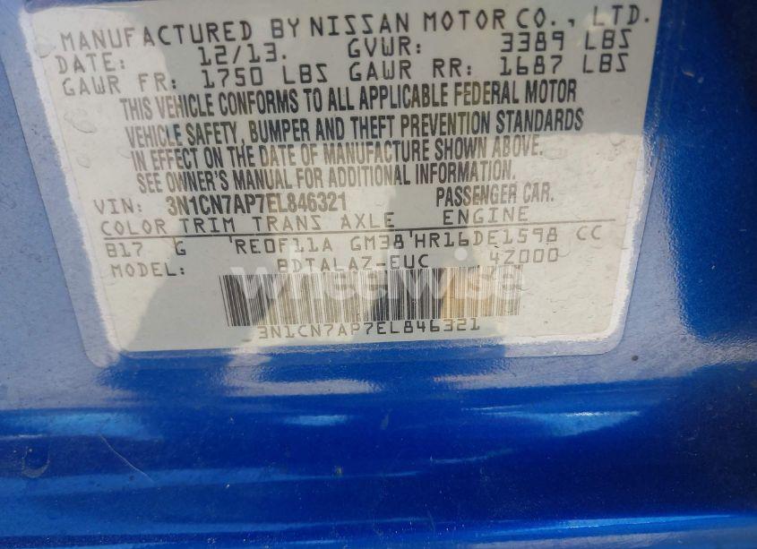 Photo 9 of 2014 Nissan Versa 1.6 S+ (VIN 3N1CN7AP7EL846321)