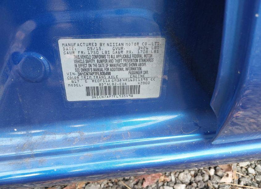 Photo 9 of 2015 Nissan Versa 1.6 SV (VIN 3N1CN7AP7FL935498)