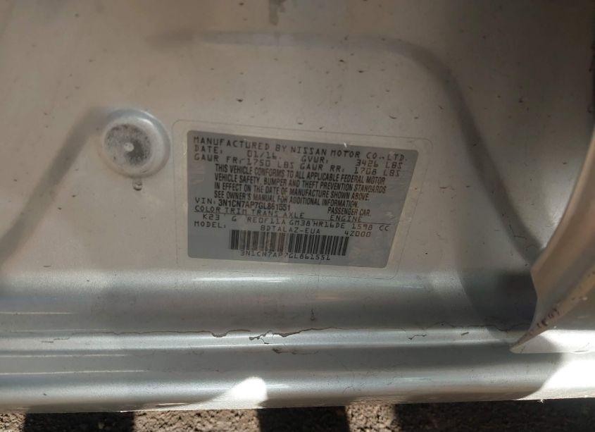 Photo 9 of 2016 Nissan Versa 1.6 S+ (VIN 3N1CN7AP7GL861551)