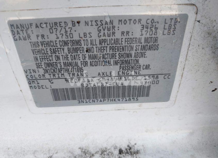 Photo 9 of 2017 Nissan Versa 1.6 SV (VIN 3N1CN7AP7HK471895)