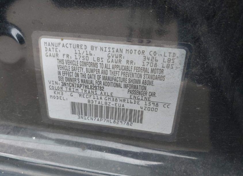 Photo 9 of 2017 Nissan Versa 1.6 SV (VIN 3N1CN7AP7HL829782)