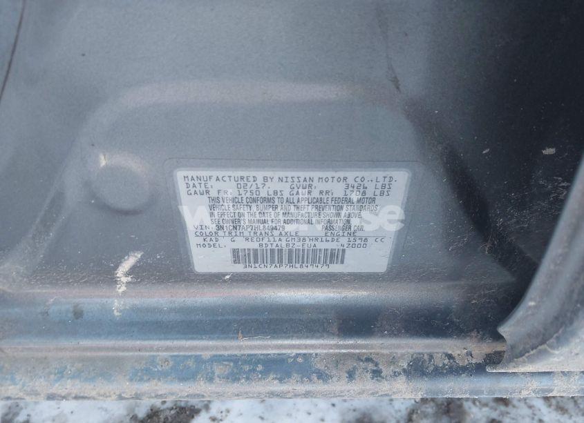 Photo 9 of 2017 Nissan Versa 1.6 SV (VIN 3N1CN7AP7HL849479)