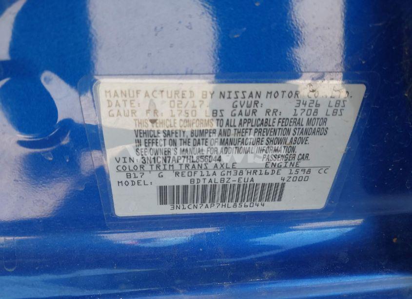 Photo 9 of 2017 Nissan Versa 1.6 SV (VIN 3N1CN7AP7HL856044)