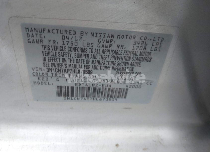 Photo 9 of 2017 Nissan Versa 1.6 SV (VIN 3N1CN7AP7HL870509)