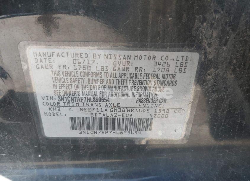 Photo 9 of 2017 Nissan Versa 1.6 S+ (VIN 3N1CN7AP7HL899654)